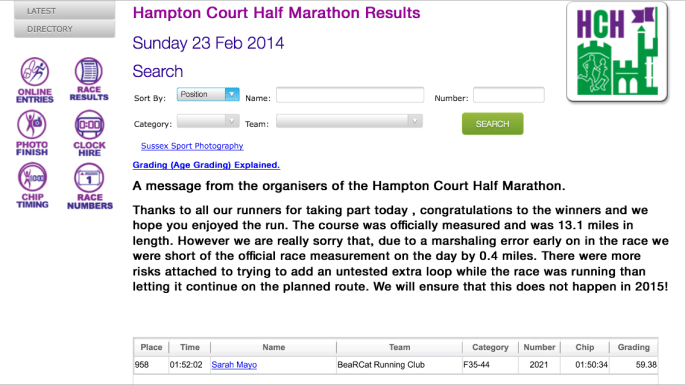 Hampton Court Half result